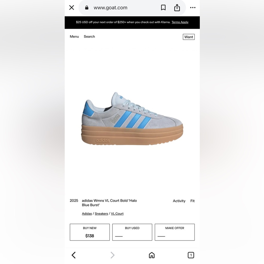 Adidas Women’s Suede Platform Sneakers - Light Gray with Blue Stripes - Picture 5 of 5